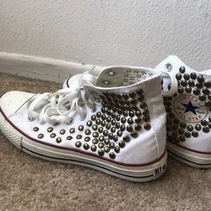 Gold studded white high top converse size 9